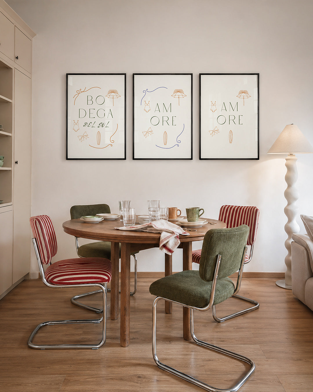 Zomerse lijnenspel driedelige posterset – deze posterset in drie delen toont sierlijke lijnen en