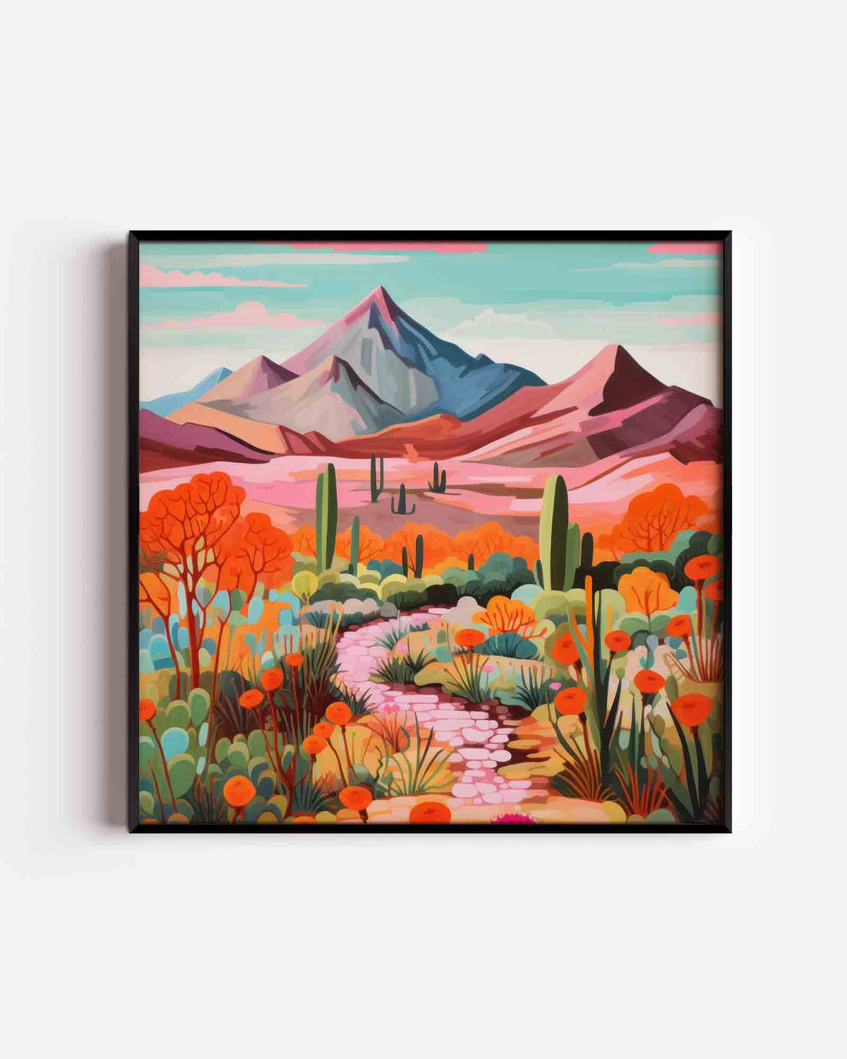 Berglandschap met cactussen – keuken vierkante poster als wanddecoratie