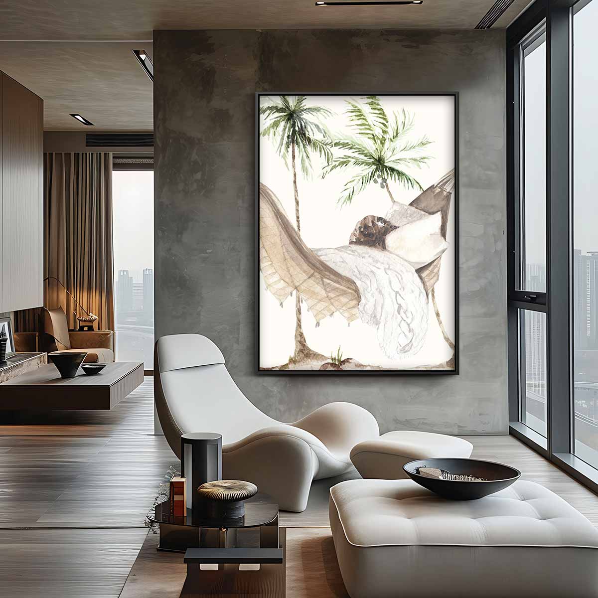 Zonnige Hangmat Droom – canvas wanddecoratie in portret formaat