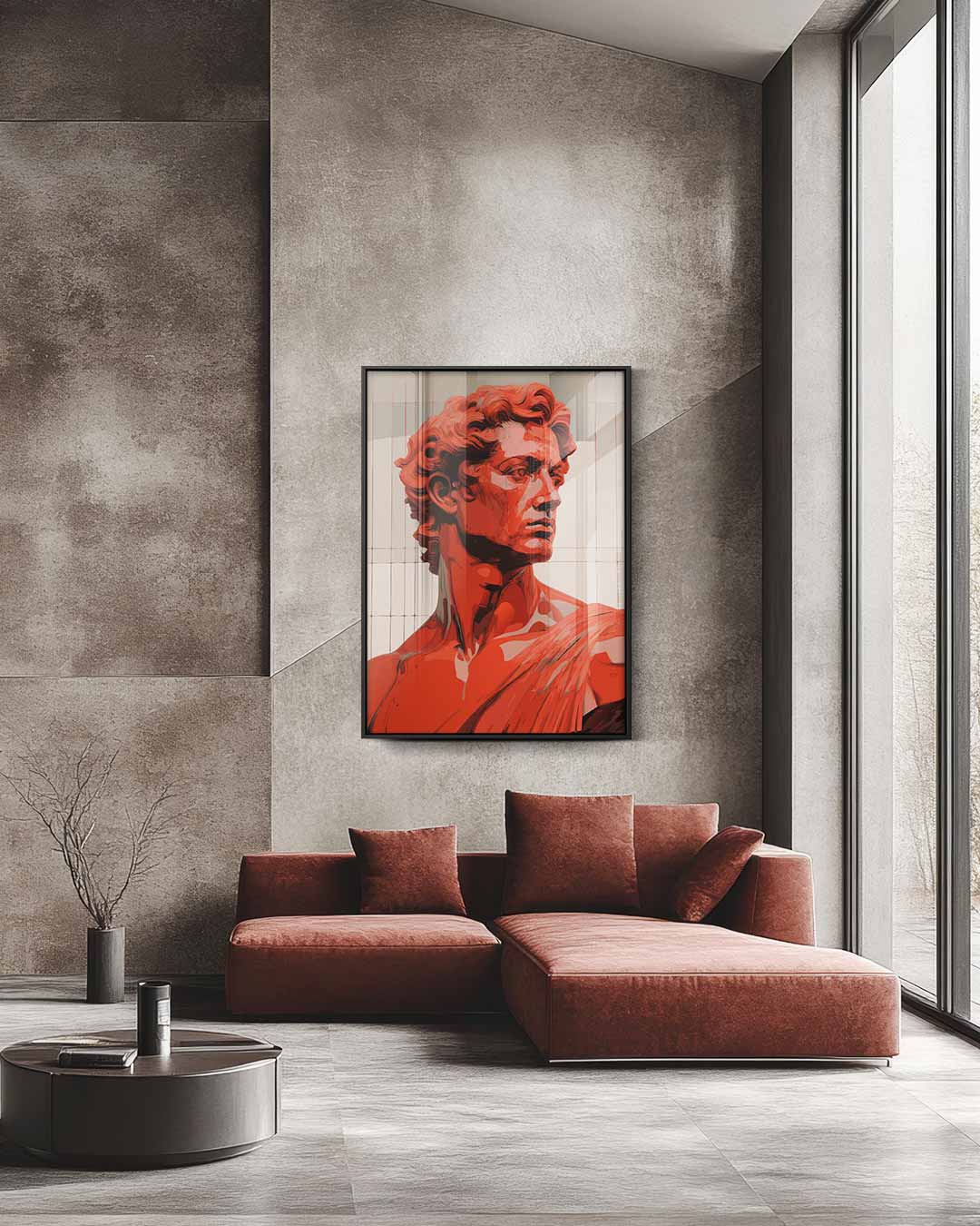 Rood Portret van David – staande wandkunst voor woonkamer of interieur