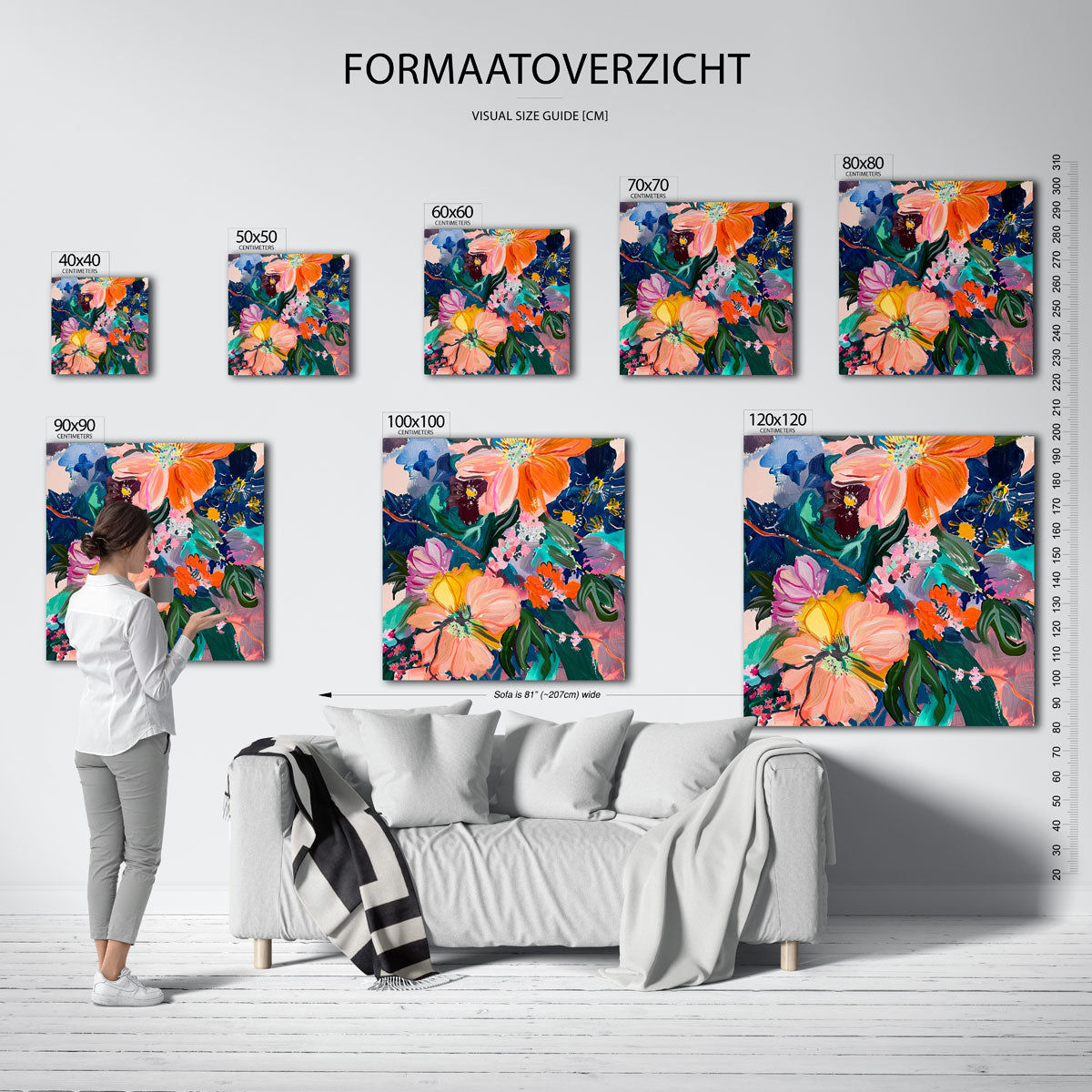 Bloemenexplosie – vierkante muurposter met kleurrijke illustratie