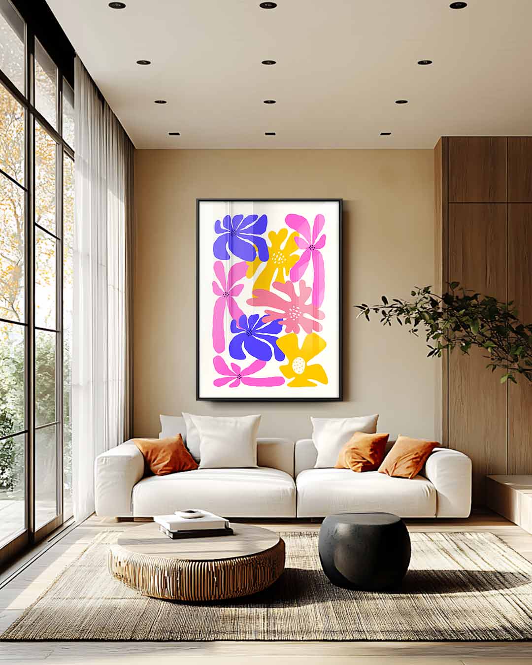 Bloemenexplosie Canvas – kunstwerk met zwarte baklijst