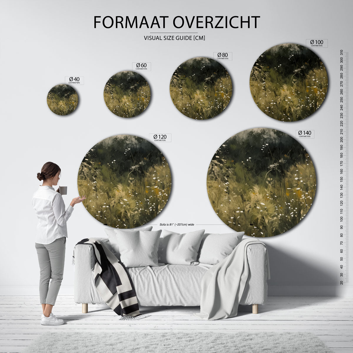 Wilde bloemen – abstracte wandkunst als muurcirkel van WallArtistic