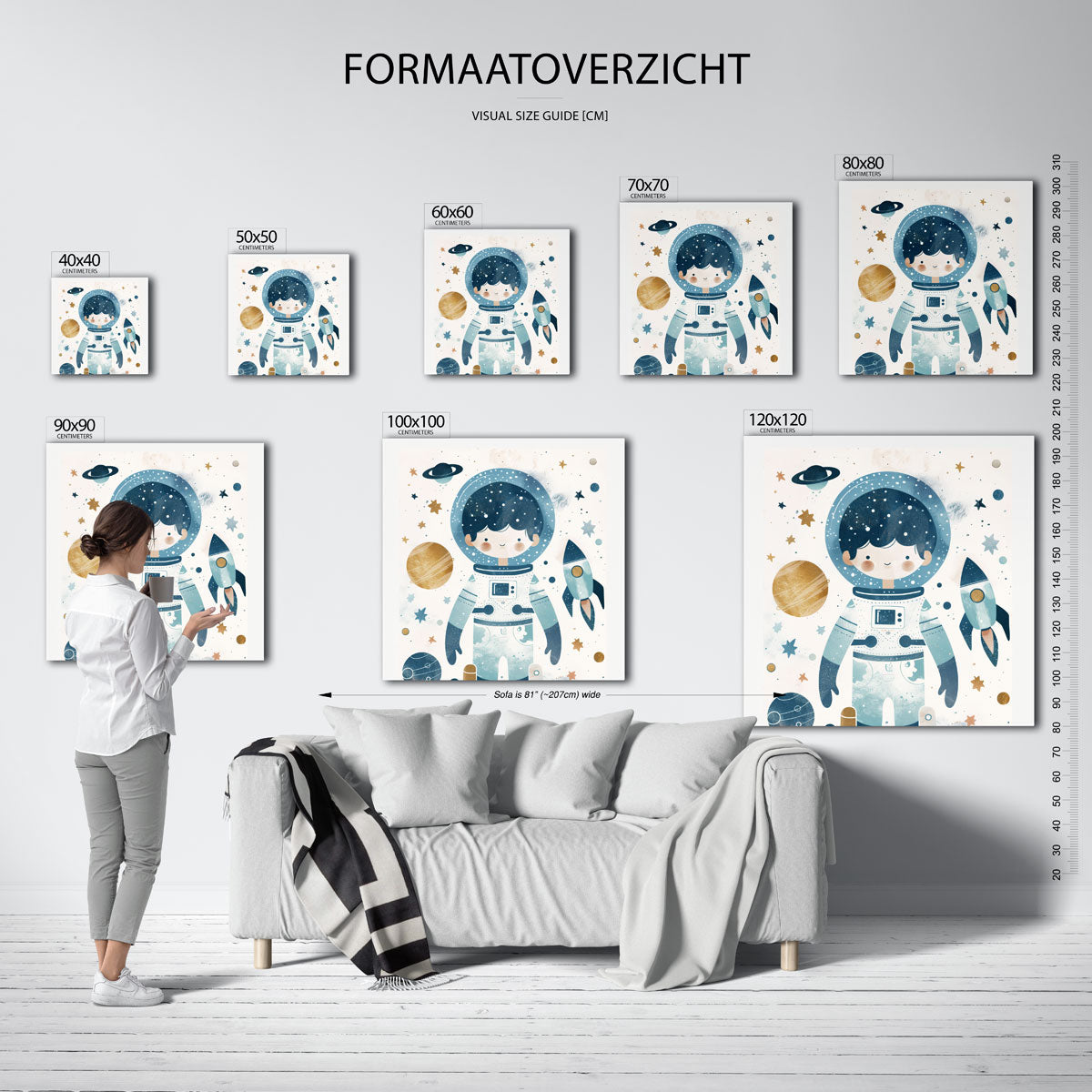 Astronaut en ruimte – vierkante muurposter voor de kinderkamer