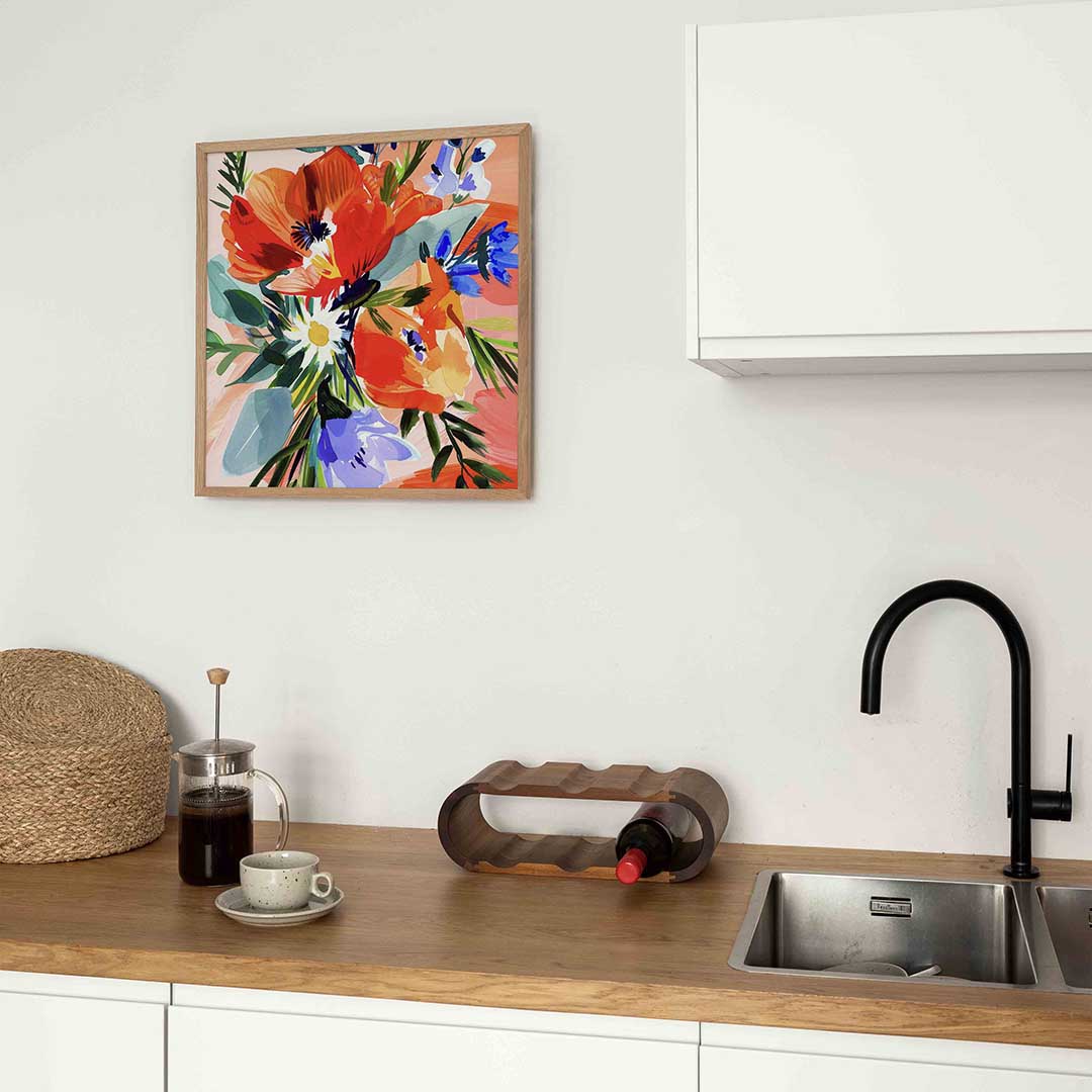 Bloemen in levendige kleuren – keukenposter in vierkant formaat