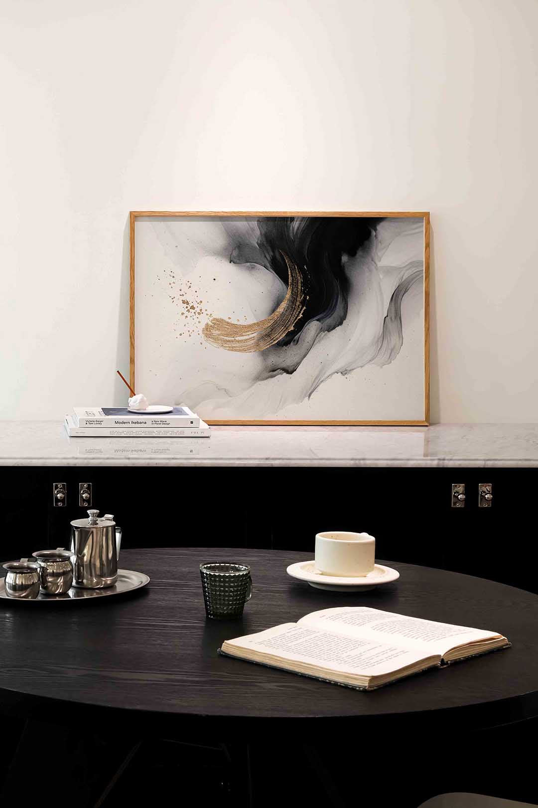 Abstracte penseelstreek – abstracte poster in liggend formaat