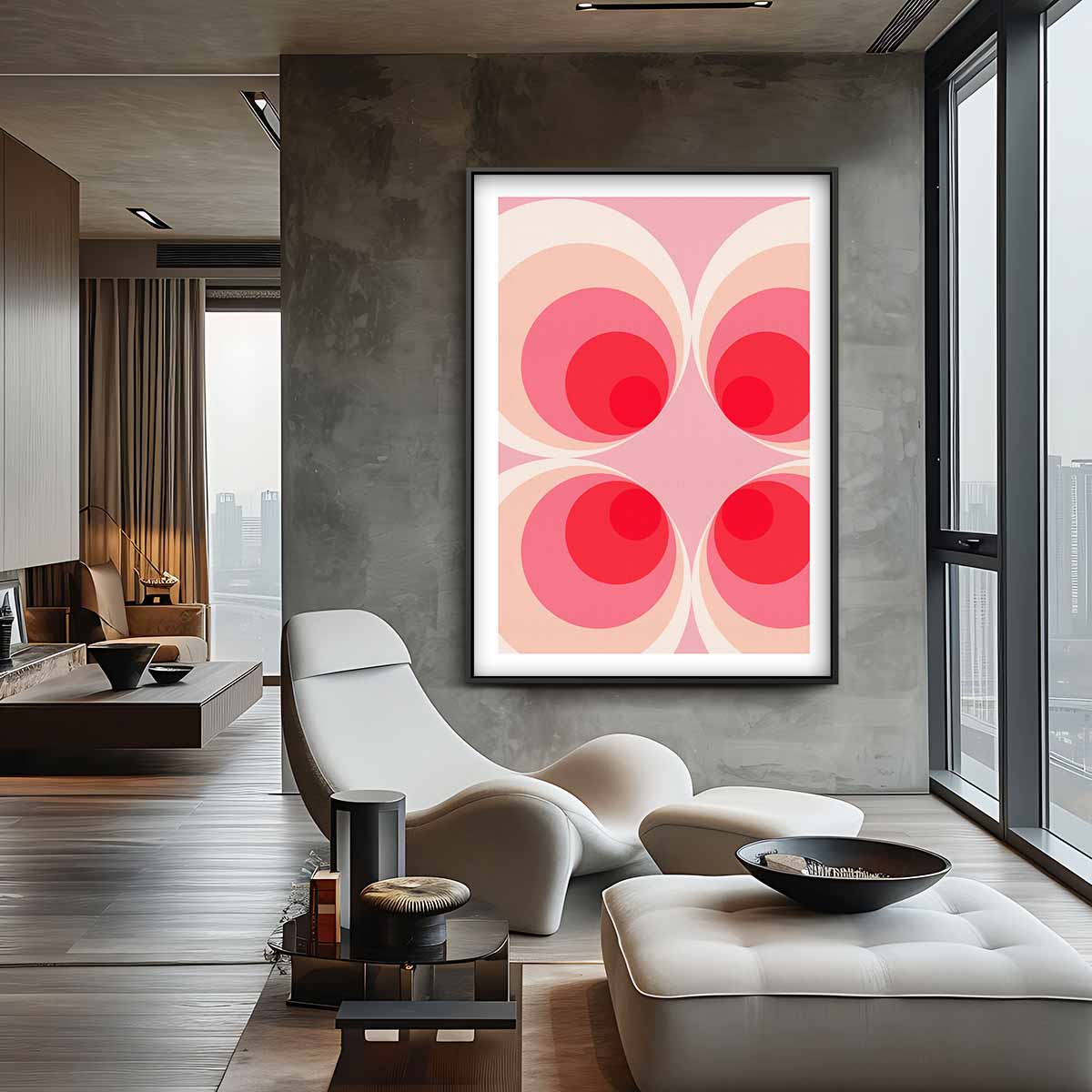 Retro Cirkelpatroon Kunstwerk – staande wandkunst voor woonkamer of interieur