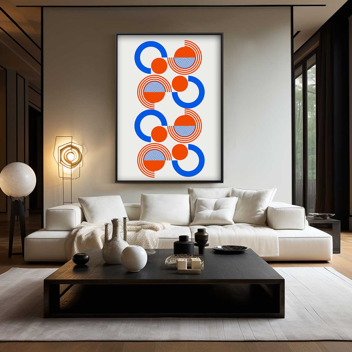 Kleurrijke Geometrische Cirkelpatronen – kunstwerk met zwarte baklijst