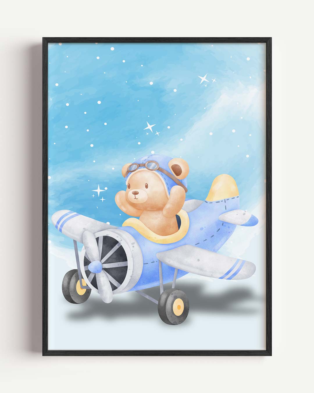 Beer in Vliegtuig – kids portret poster als wanddecoratie