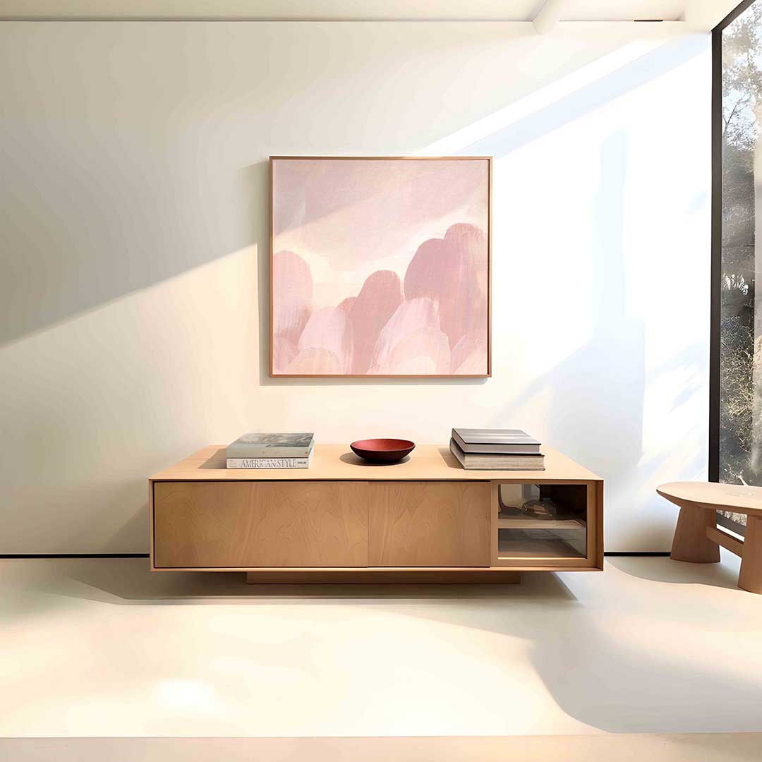 Abstracte roze vormen – vierkante schilderkunst wanddecoratie van WallArtistic