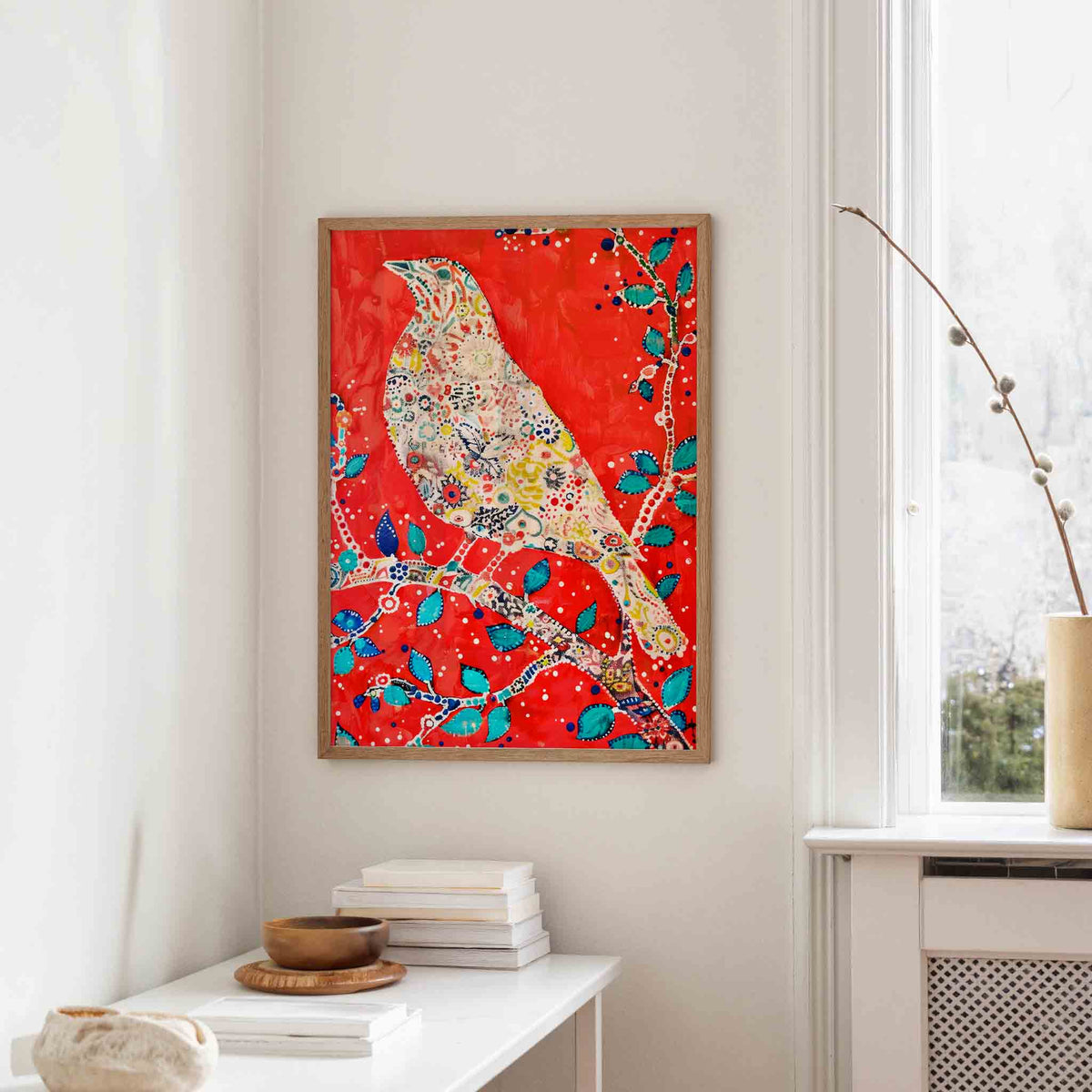 Vogel met bloemenpatroon – staande design wanddecoratie van WallArtistic