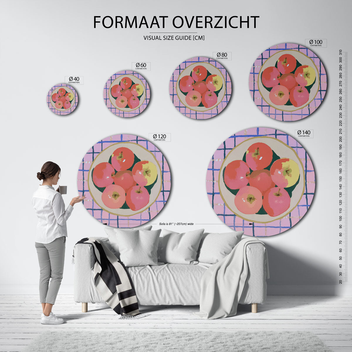 Appels in schaal – kleurrijke wandkunst als muurcirkel