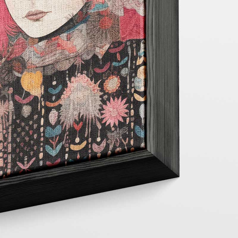 Kleurrijke Fantasiereis – kunstwerk met zwarte baklijst