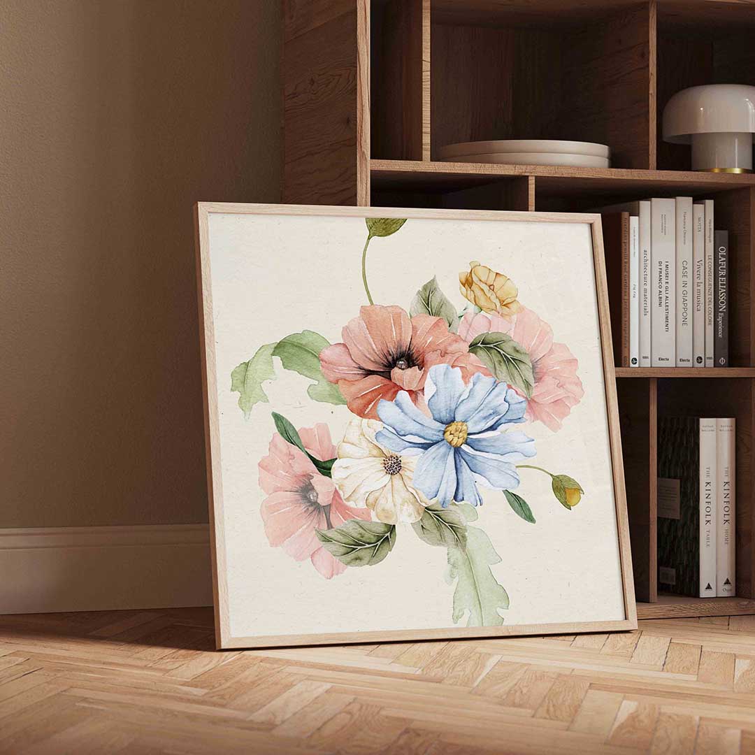 Bloemenboeket – moderne wandkunst met kleur en vormen als poster