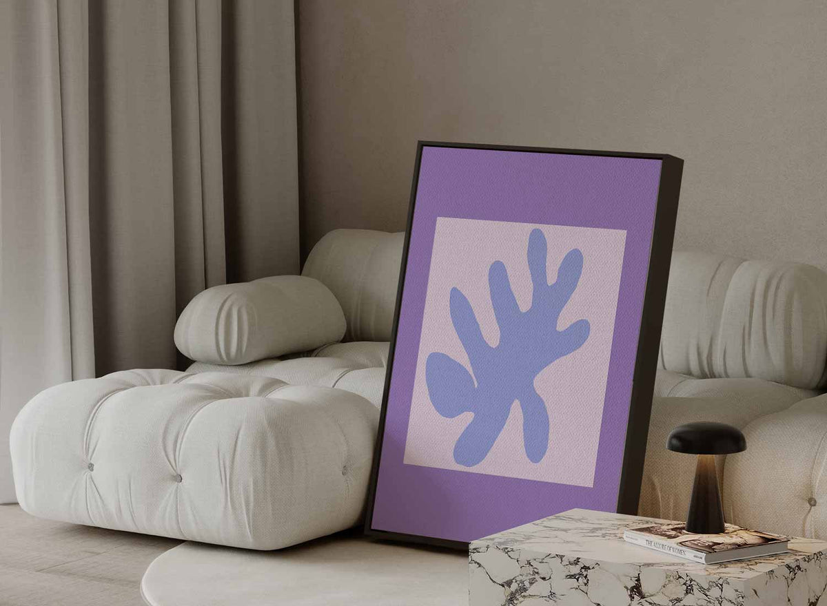 Abstracte Bladvorm in Paarstinten – canvas kunstwerk als wanddecoratie