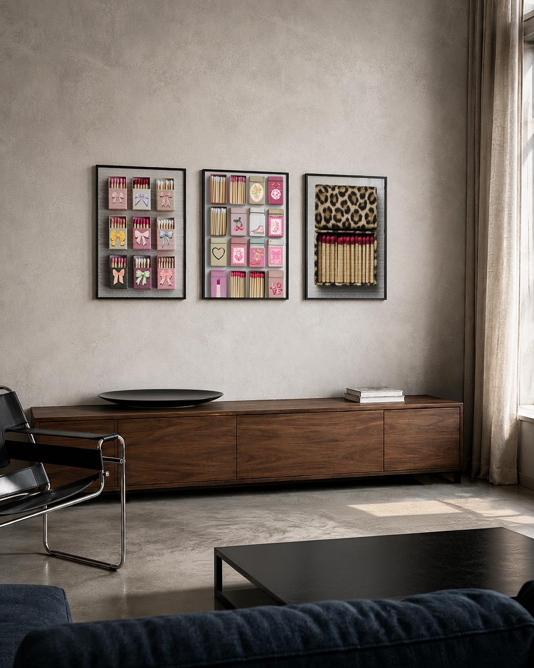 Strikjes en lucifers posterset – tweede productweergave – deze driedelige postercombinatie toont kleurrijke