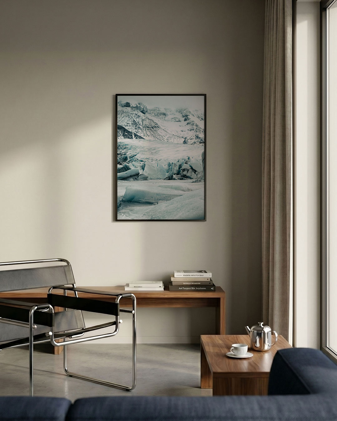 Ijslandschap bergen poster – detailweergave – deze poster toont een indrukwekkend ijslandschap met ruige bergen en gletsjers.
