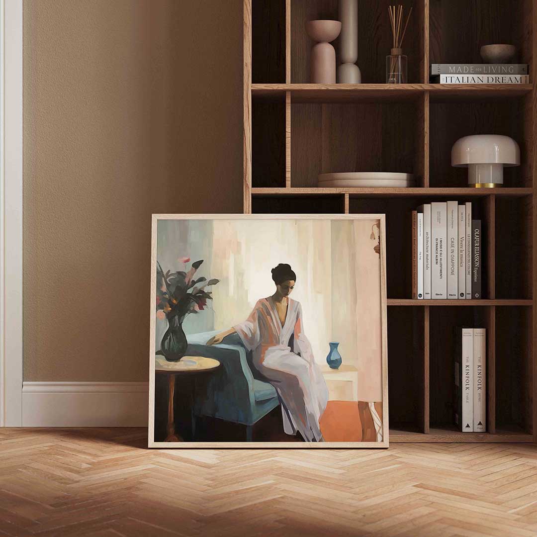 Vrouw in interieur – portret poster in vierkant formaat