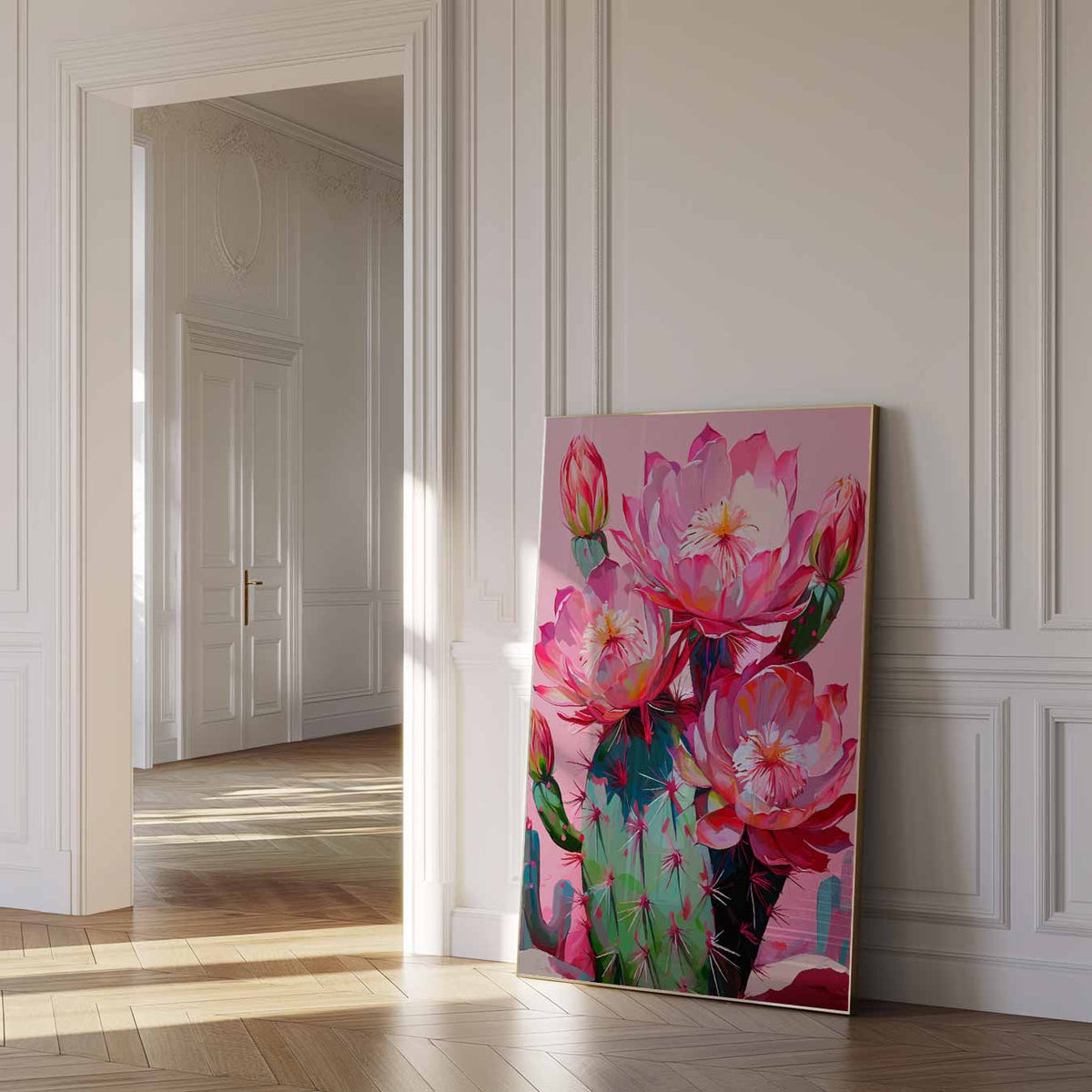 Kleurrijke Cactus Bloei – paas poster als vrolijke staande wanddecoratie