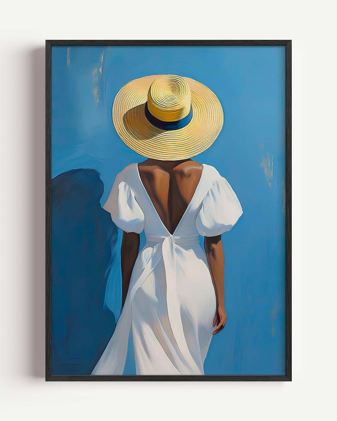Zomerse Elegantie in Blauw – Popart en Streetart portret poster als wanddecoratie