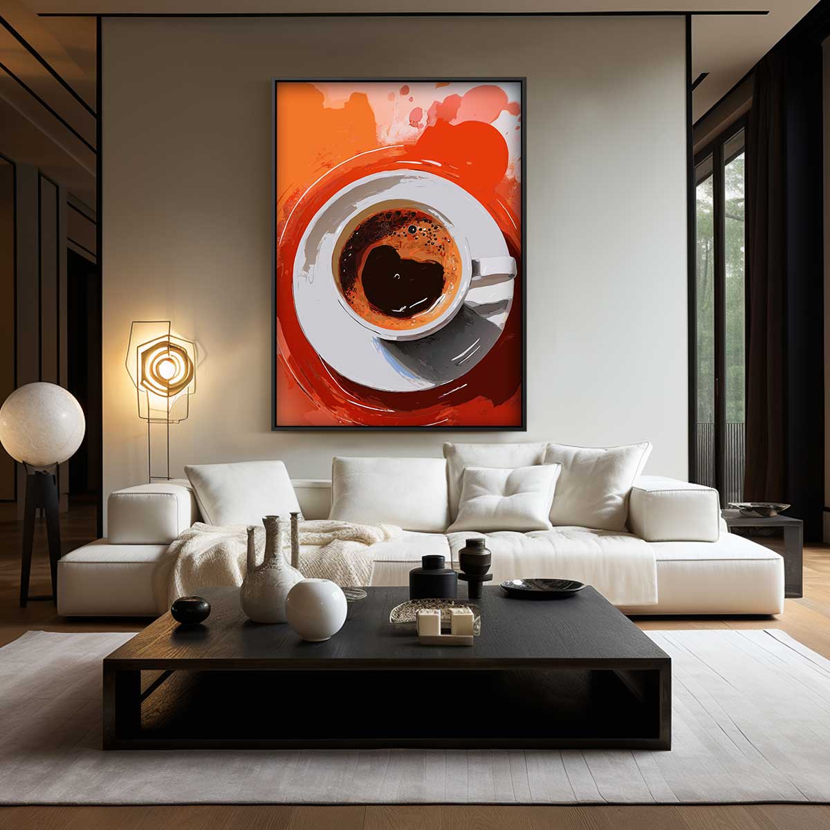 Koffiemoment in Abstracte Stijl – plexiglas wanddecoratie in portret formaat
