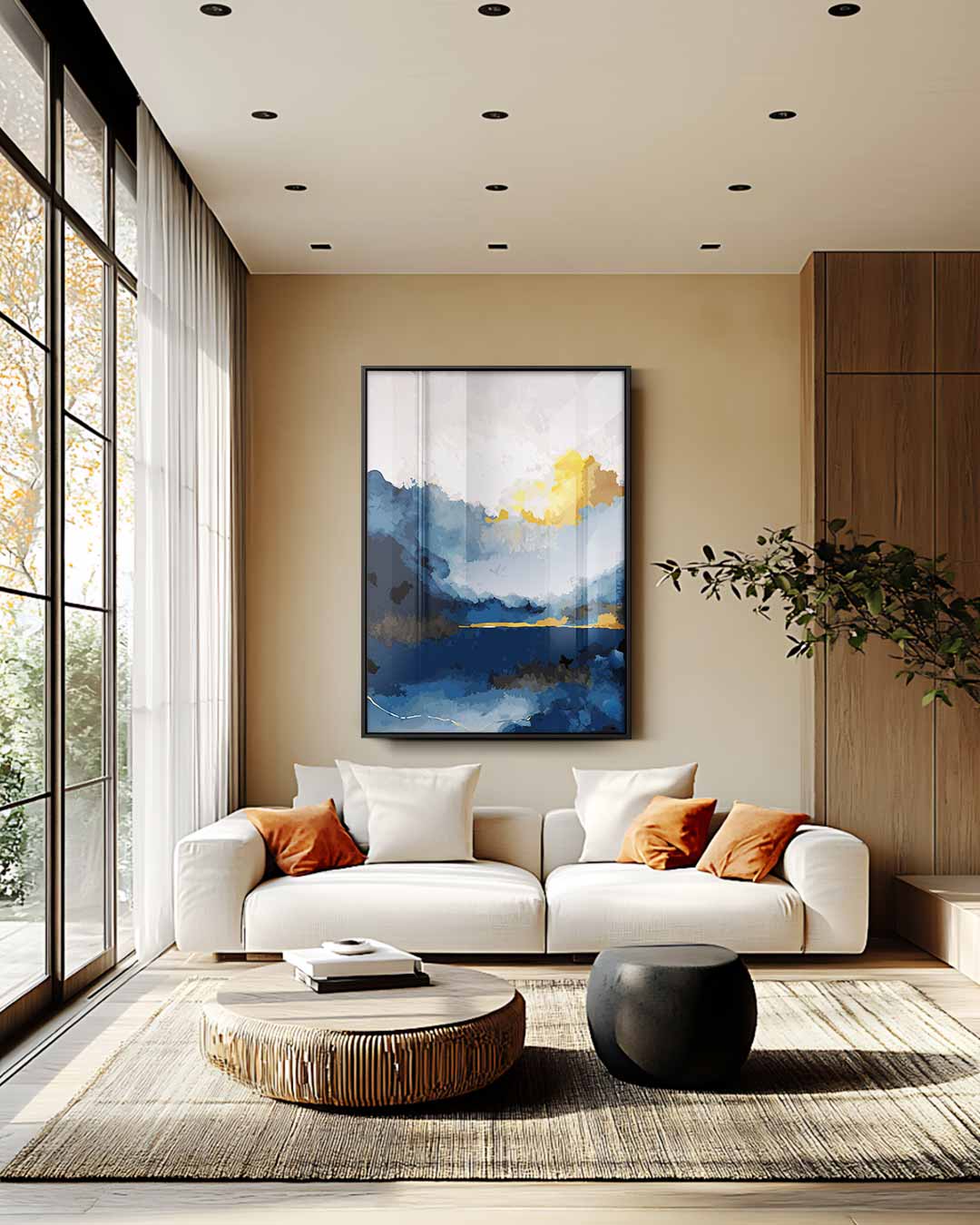 Avondgloren in Abstract – staande wandkunst voor woonkamer of interieur