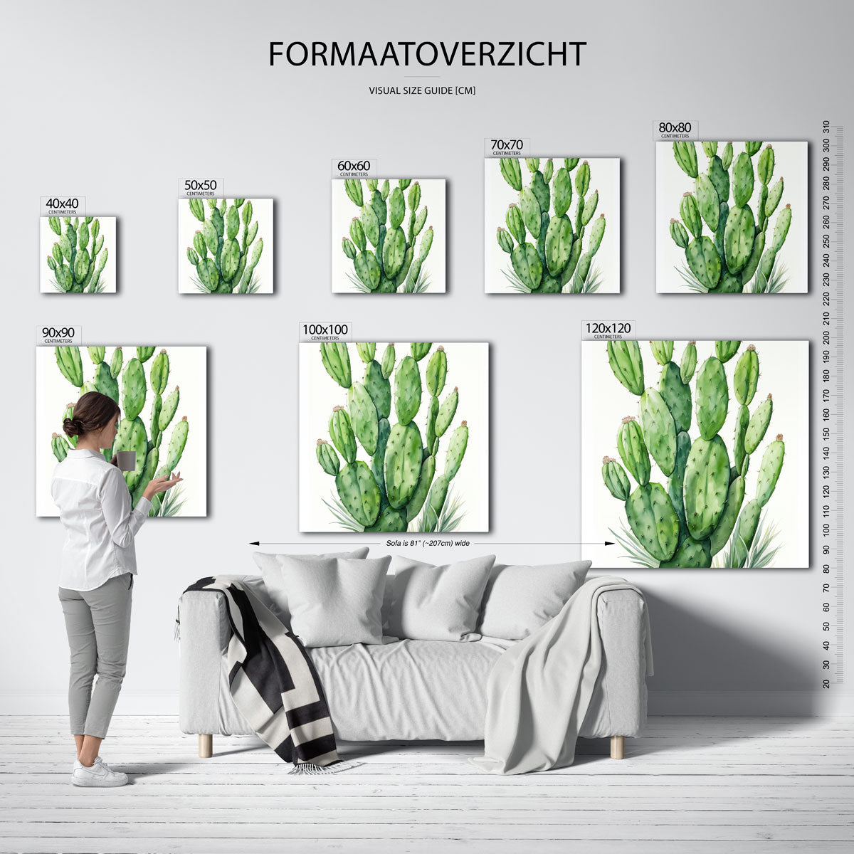 Groene cactus – vierkante jungle wanddecoratie van WallArtistic