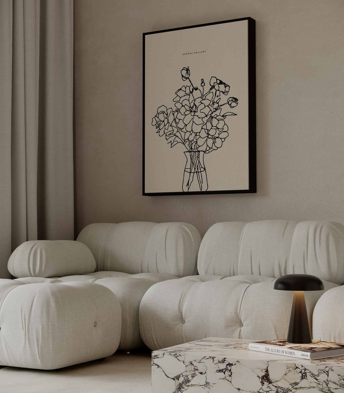 Bloemen in Lijntekening – modern portret kunstwerk van WallArtistic