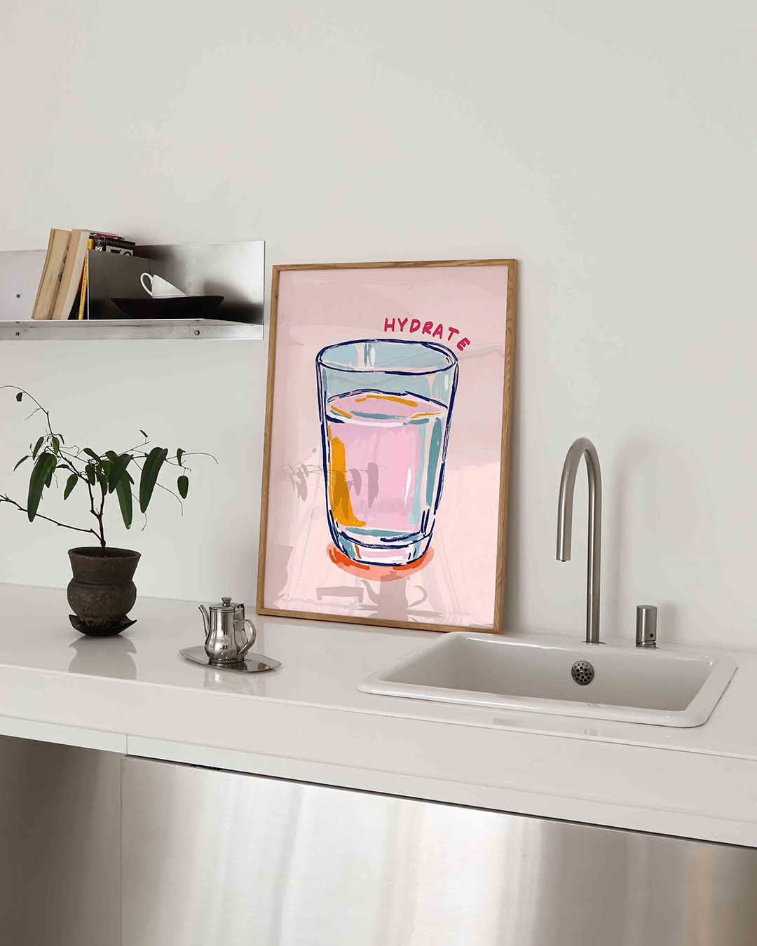 Glas water met tekst – keukenposter in staand formaat