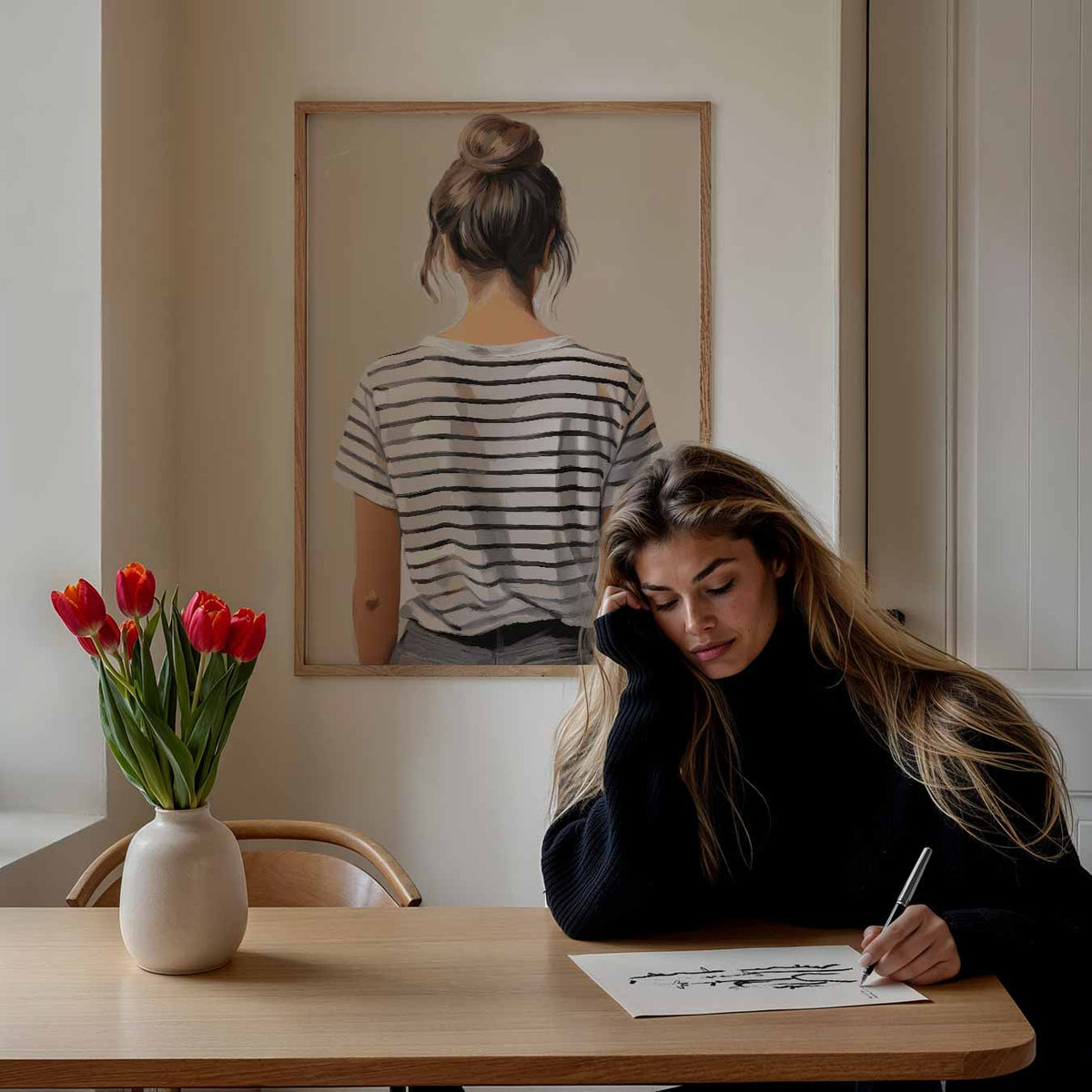 Stijlvolle Strepen Portret – Popart poster als moderne urban wanddecoratie