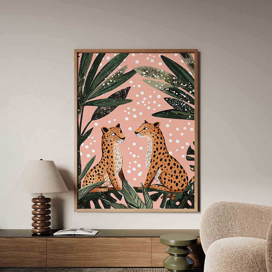 Luipaarden en bladeren – dieren poster in staand formaat