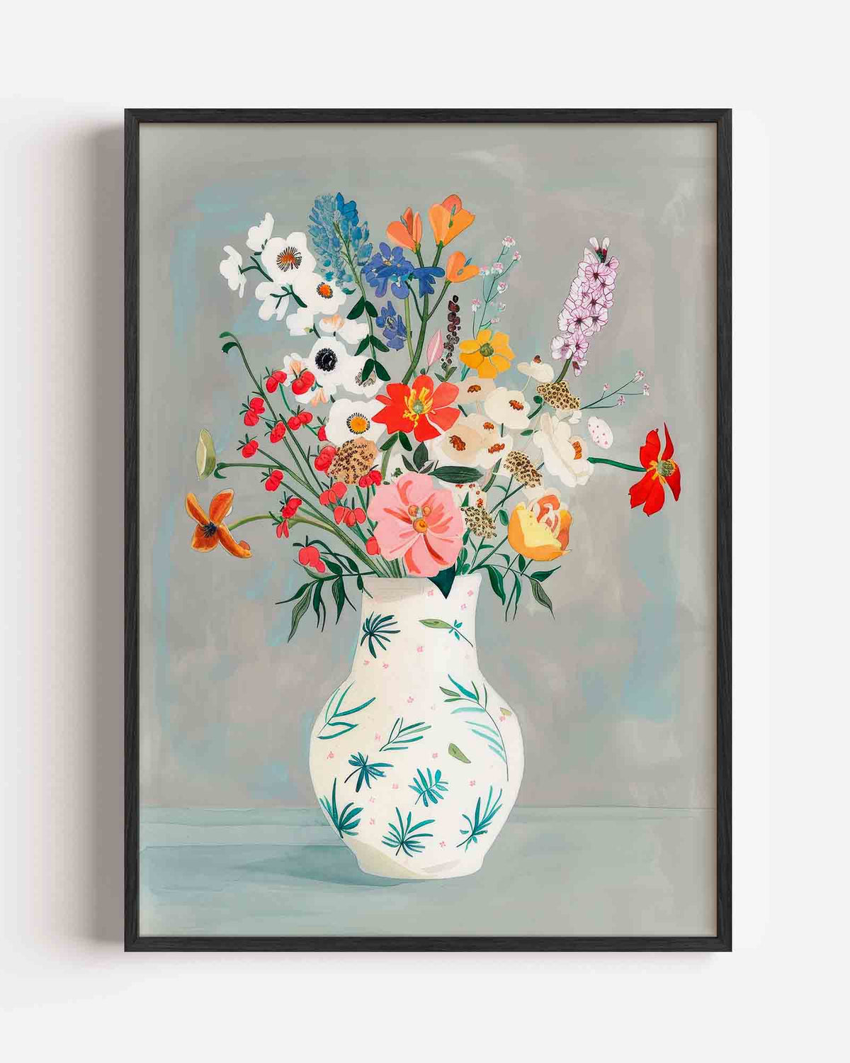 Bloemen in vaas – kleurrijke illustratie portret poster als wanddecoratie