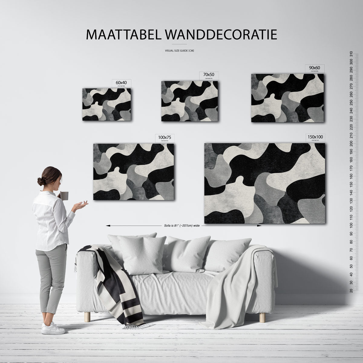 Organische vormen – Zwart – moderne liggende wandkunst