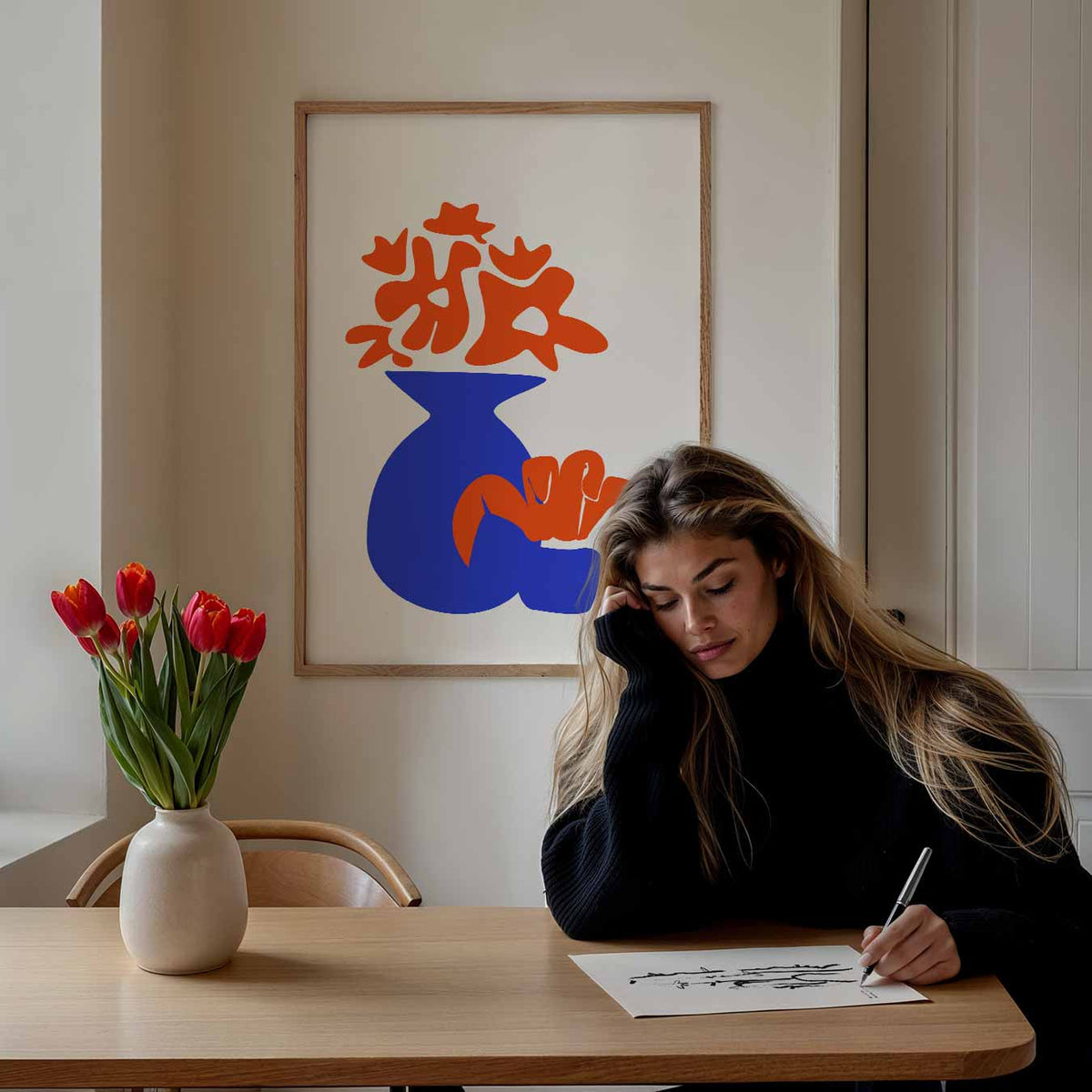 Kleurrijke Vaas Abstractie – bloemen poster als moderne staande wanddecoratie