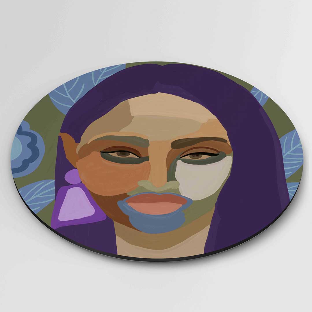 Portret met bladeren – ronde textuur wanddecoratie van WallArtistic
