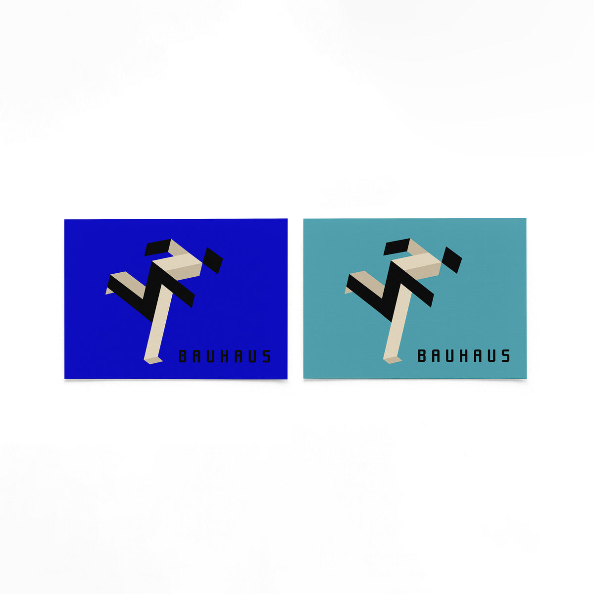 Twee landscape posters met zigzagfiguur op kleurvlakken als vrijstaande productfoto