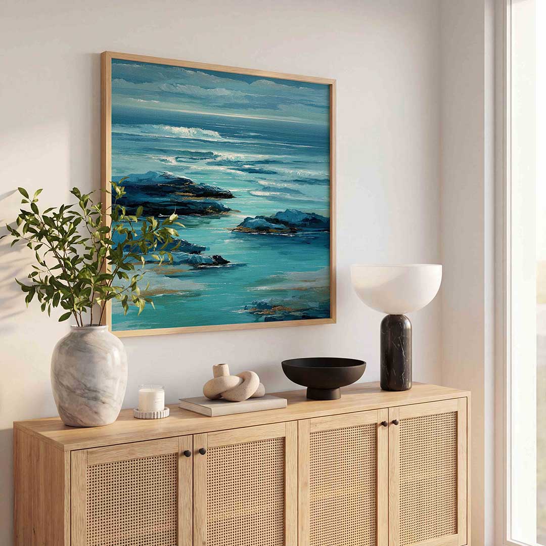 Golvende zee – abstracte wandkunst als vierkante poster