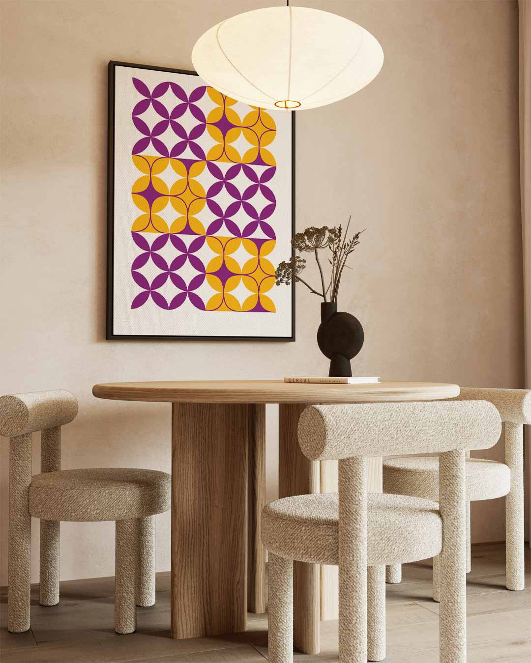 Kleurrijke Geometrische Patronen – kunstwerk met zwarte baklijst