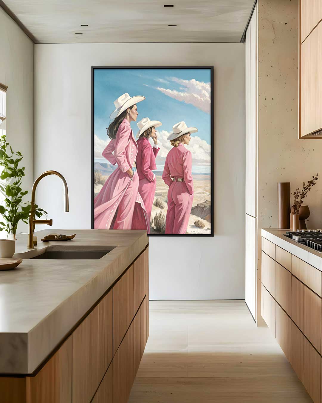 Western Dames in Stijl – kunstwerk met zwarte baklijst