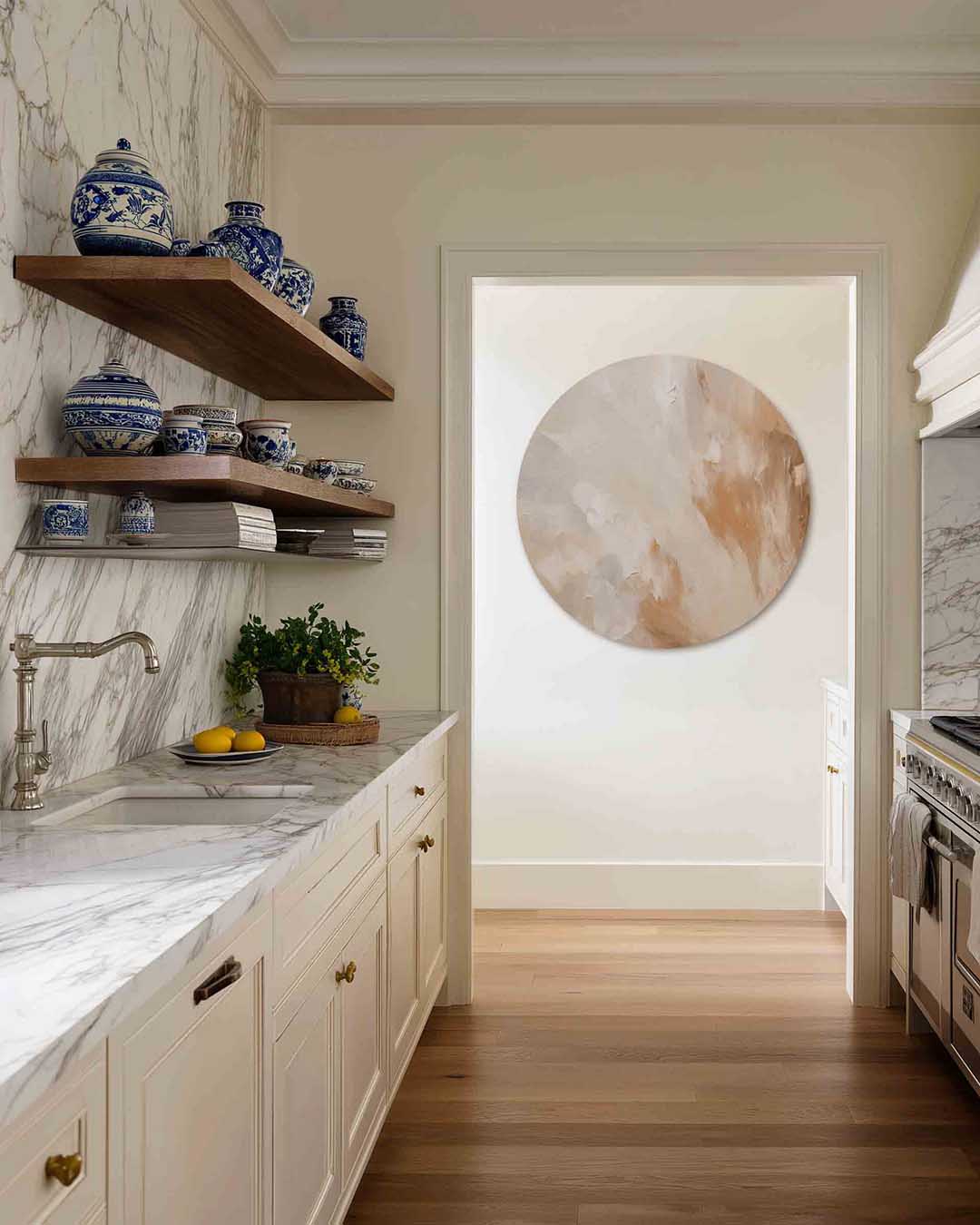 Abstracte beige – moderne abstracte muurcirkel voor aan de muur