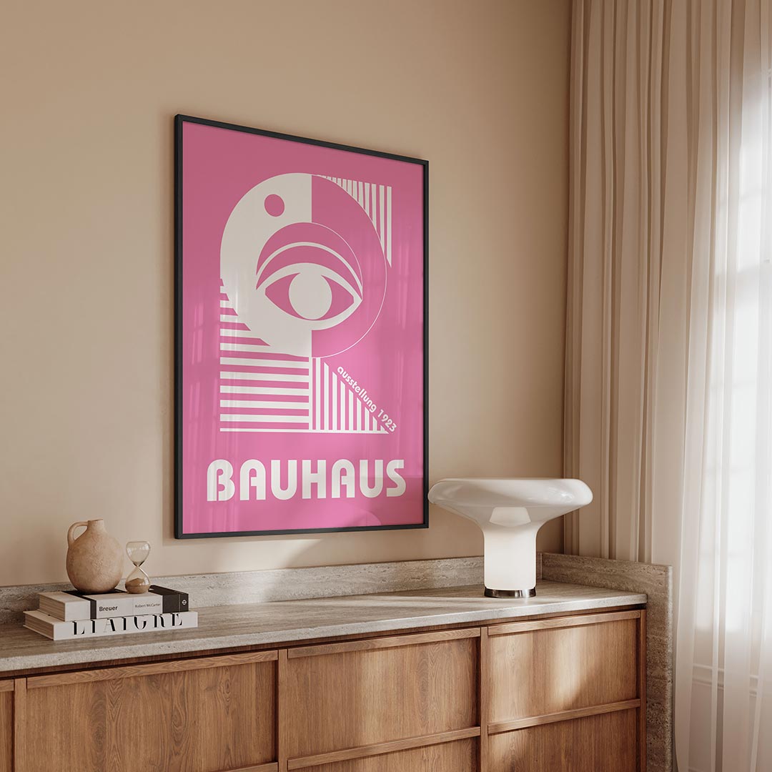 Oog en lijnen – geometrische Bauhaus poster in staand formaat