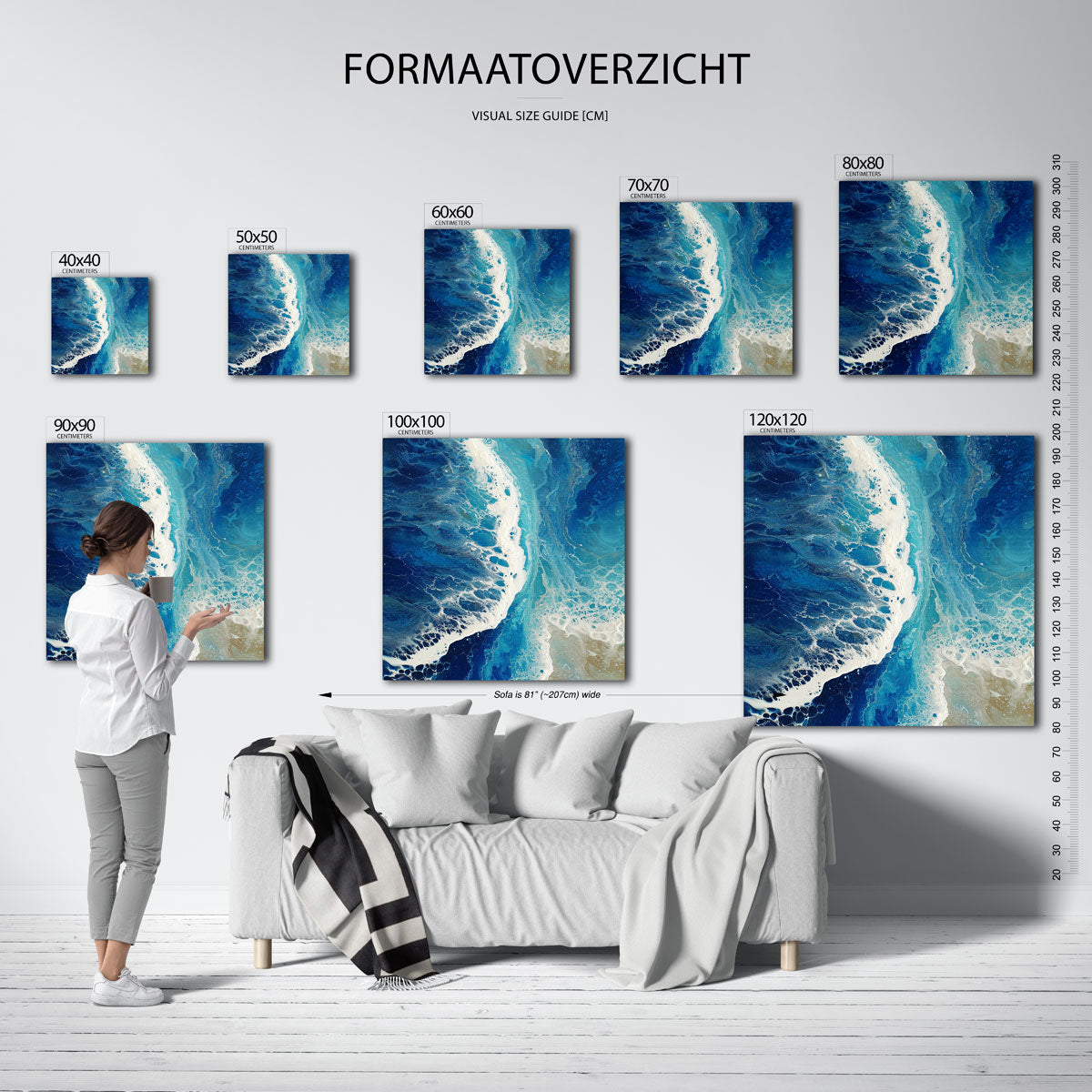 Golvende blauwe texturen – vierkante muurposter met abstracte vormen