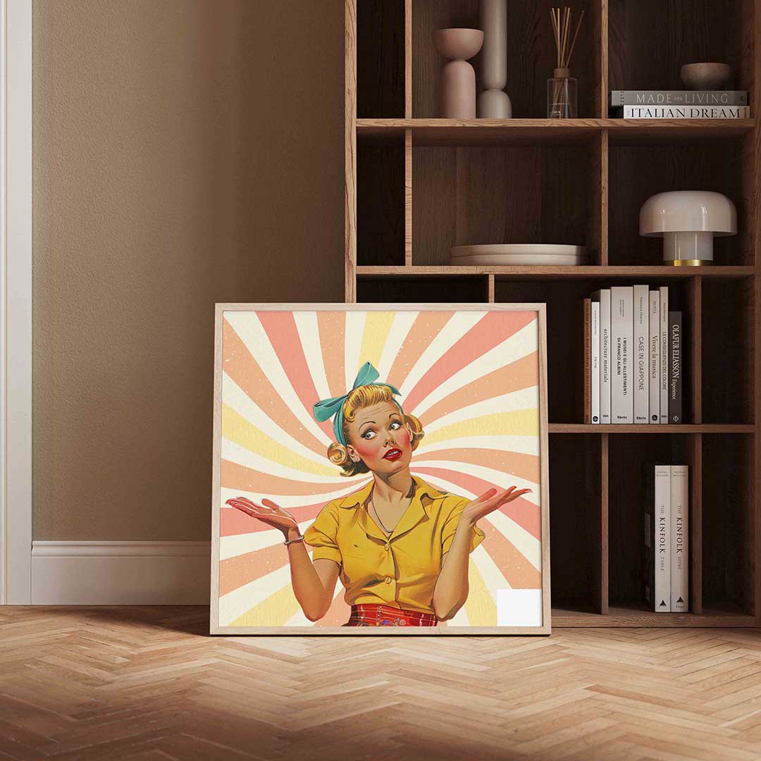 Vrouw met hoofdband – kleurrijke Pop Art poster in vierkant formaat