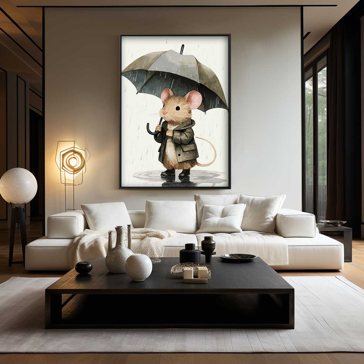 Schattige Paraplumuis – canvas wanddecoratie in portret formaat