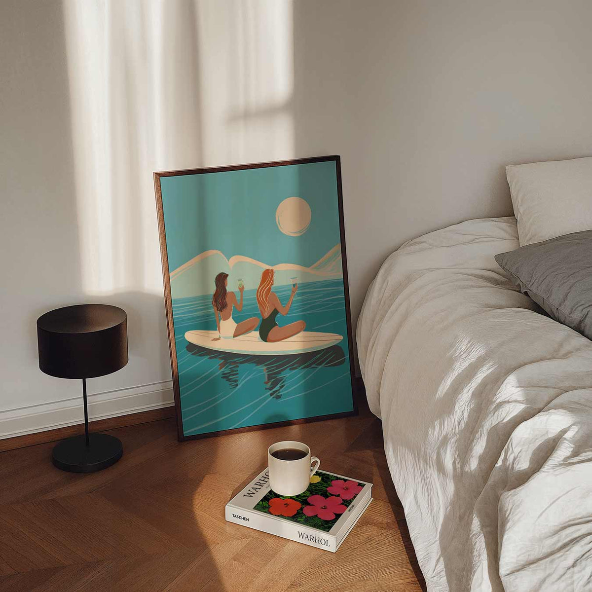 Zonsondergang op het Water – staande dieren wanddecoratie van WallArtistic