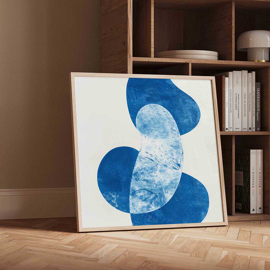 Abstracte blauwe vormen – moderne wandkunst als vierkante poster