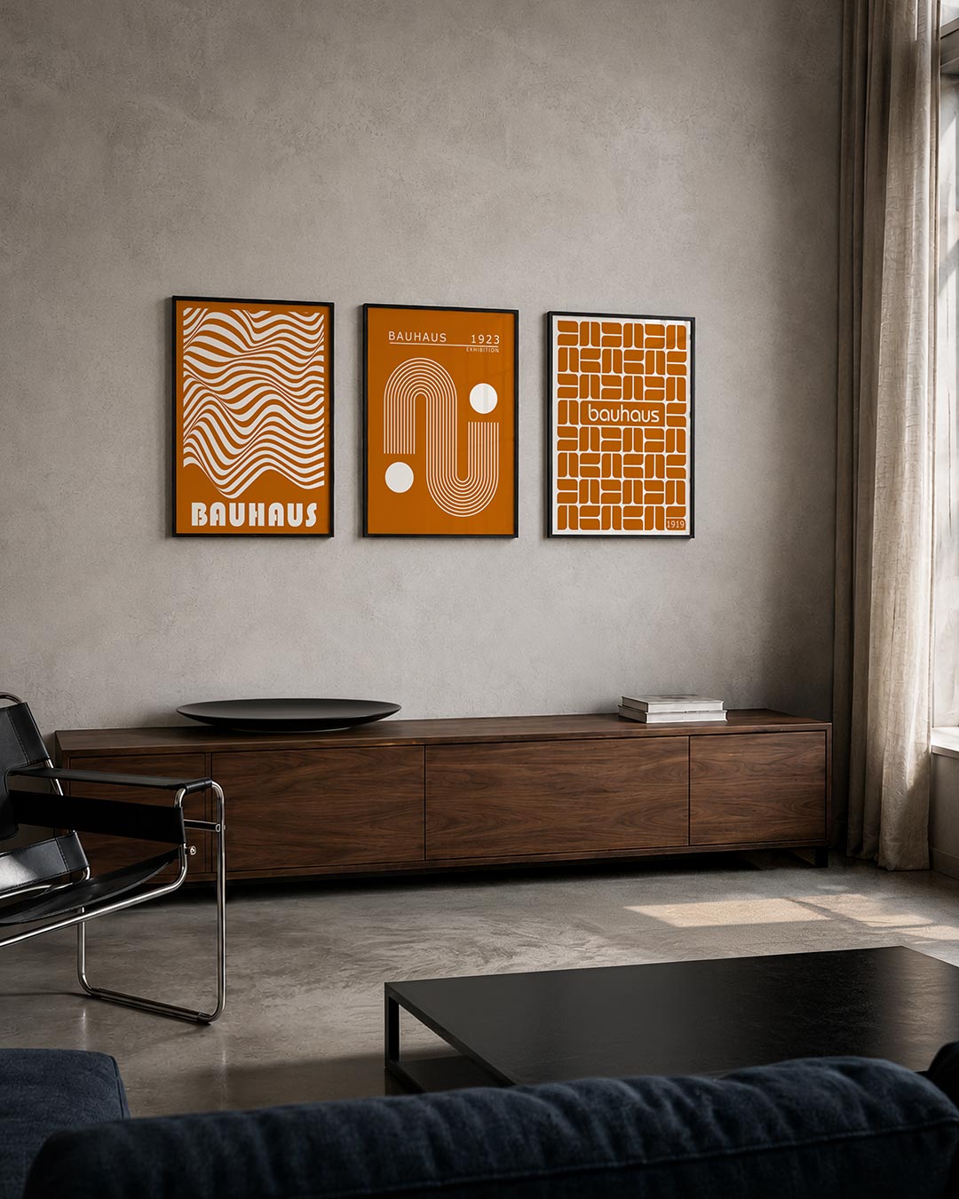 Golvend lijnenspel posterset – tweede productweergave – deze posterset in drie delen toont vloeiende, golvende lijnen in wit