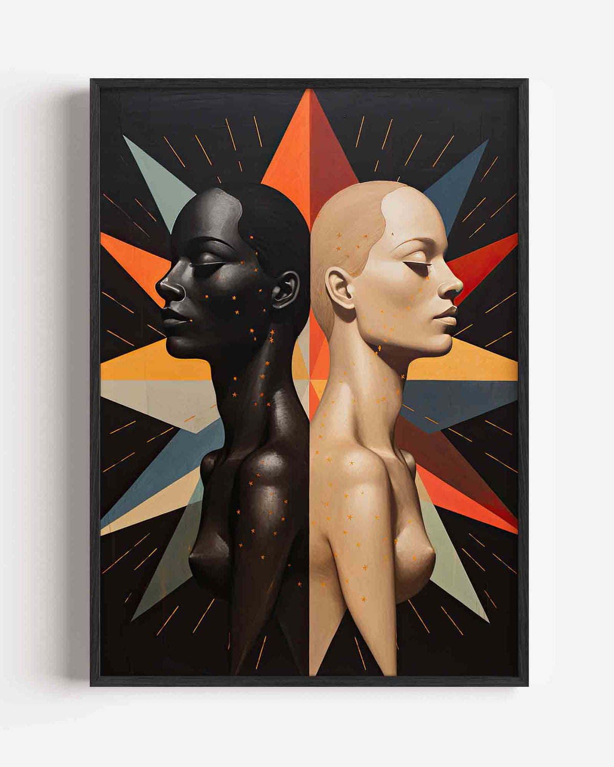 Twee gezichten in profiel – surrealistische portret poster als wanddecoratie