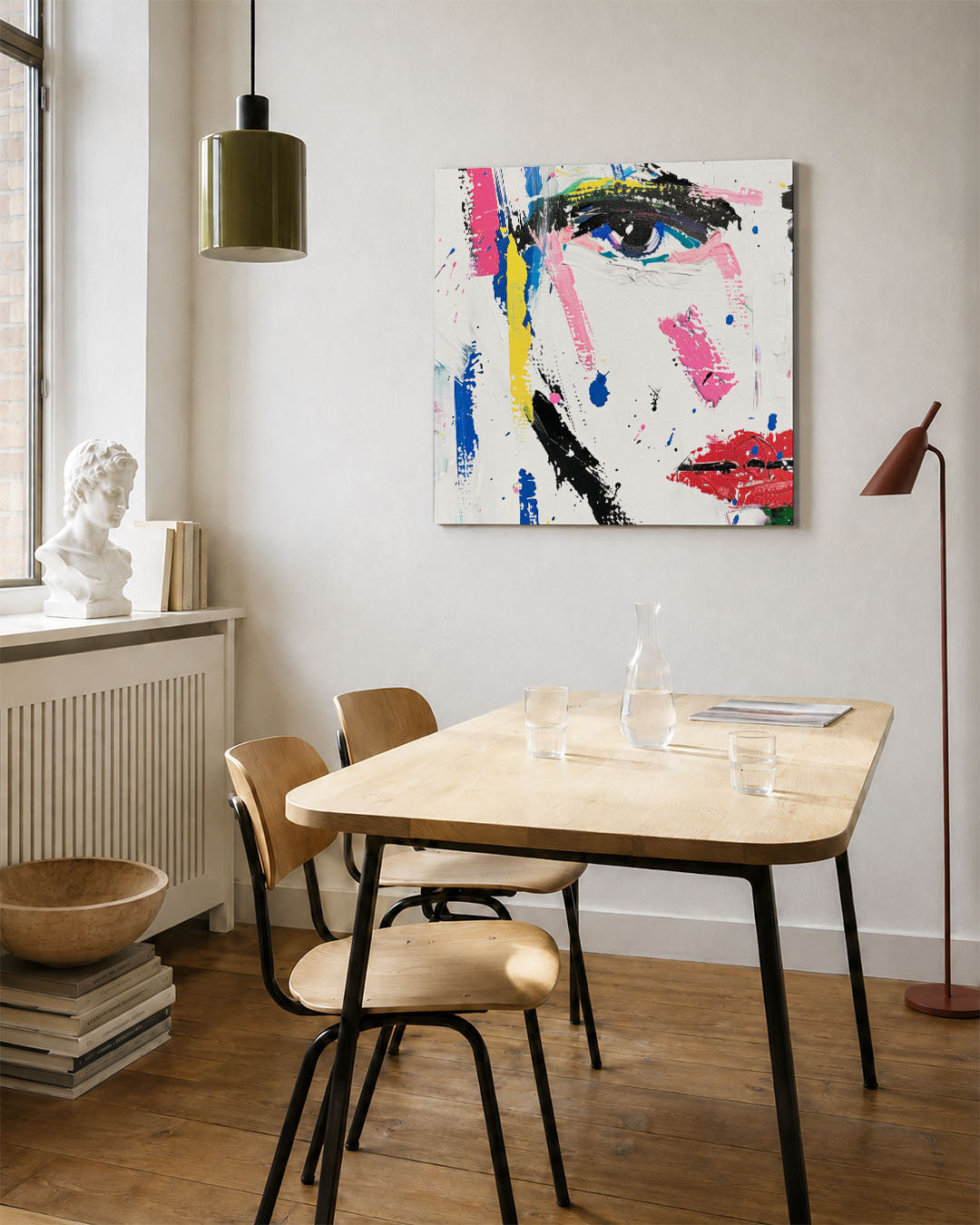 Kleurencompositie kunstwerk – vierkante wanddecoratie – dit werk toont een mix van felle kleuren en krachtige penseelstreken