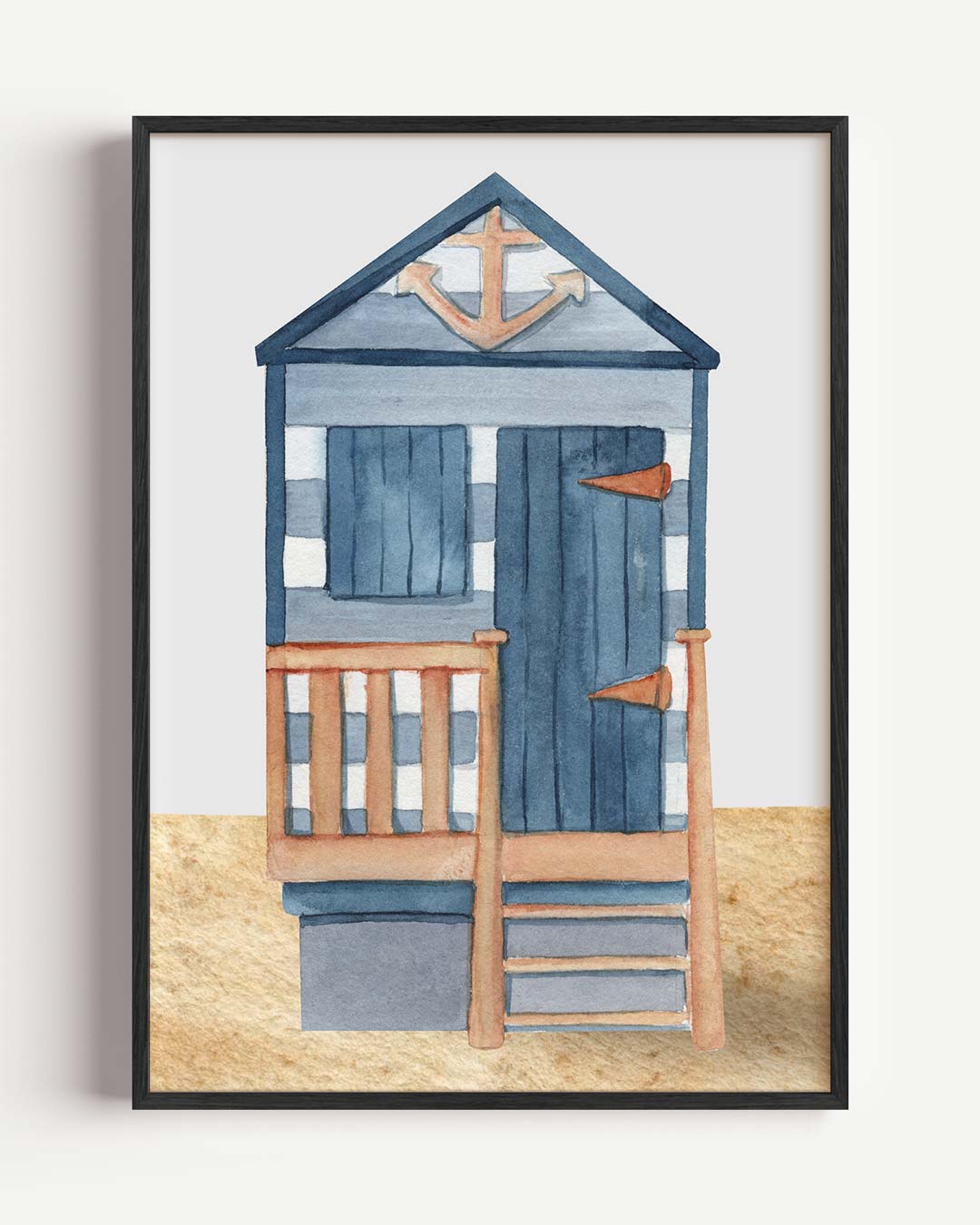 Strandhuisje Blauw – zeedieren portret poster als wanddecoratie